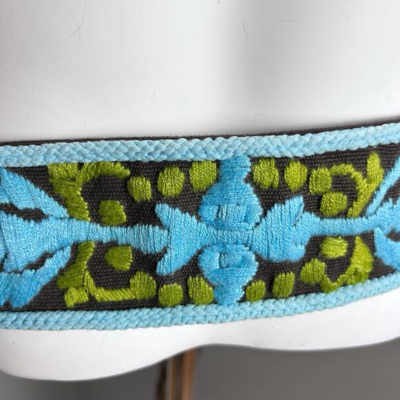 Tory Burch woven belt all over embroidery fringe tie boho hippie vintage 70s